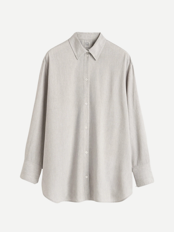 Totême-Fluid Viscose-Blend Shirt - Pale Grey Melange-Shirts-Boboli-Vancouver-Canada