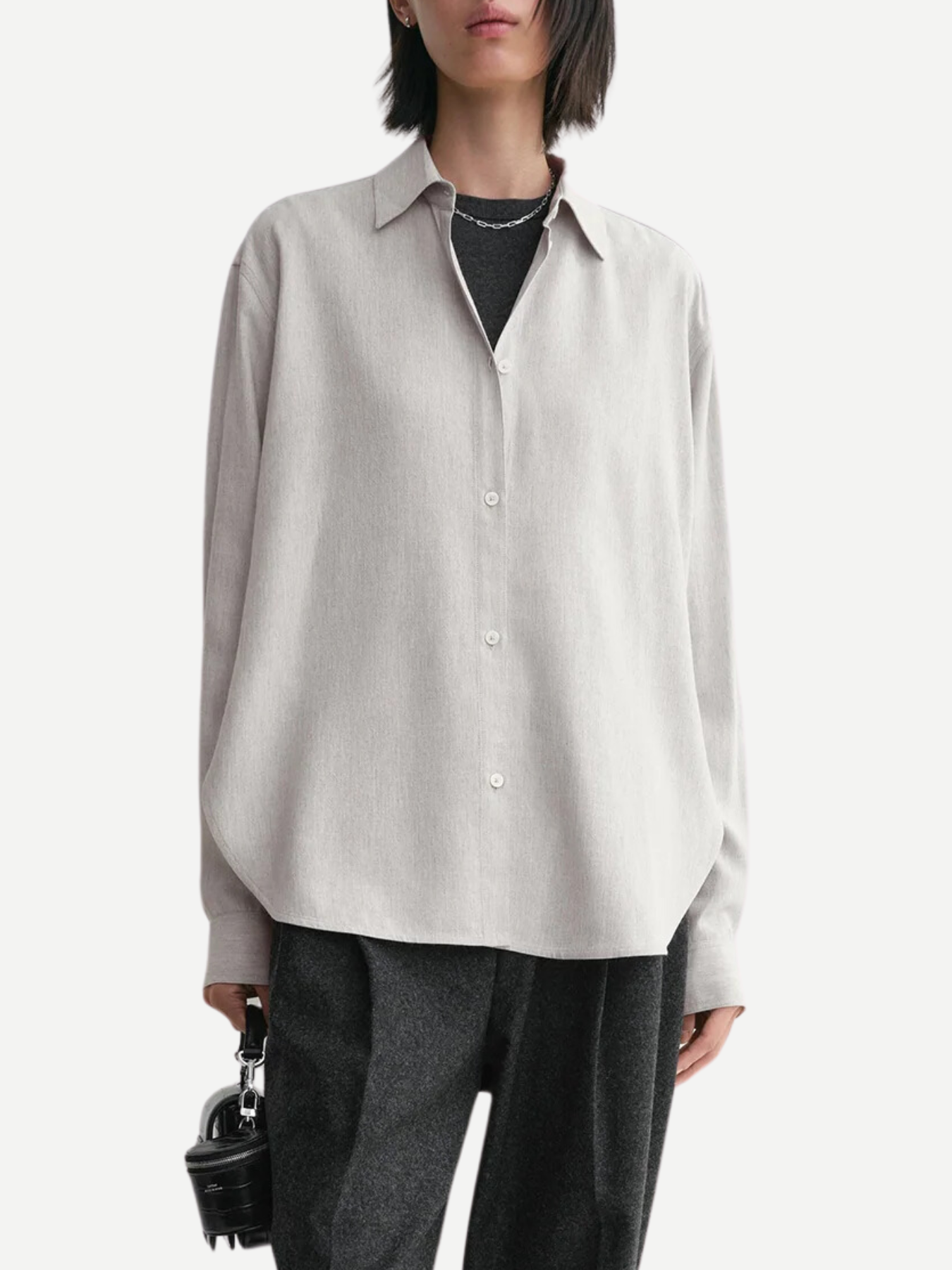 Totême-Fluid Viscose-Blend Shirt - Pale Grey Melange-Shirts-Boboli-Vancouver-Canada