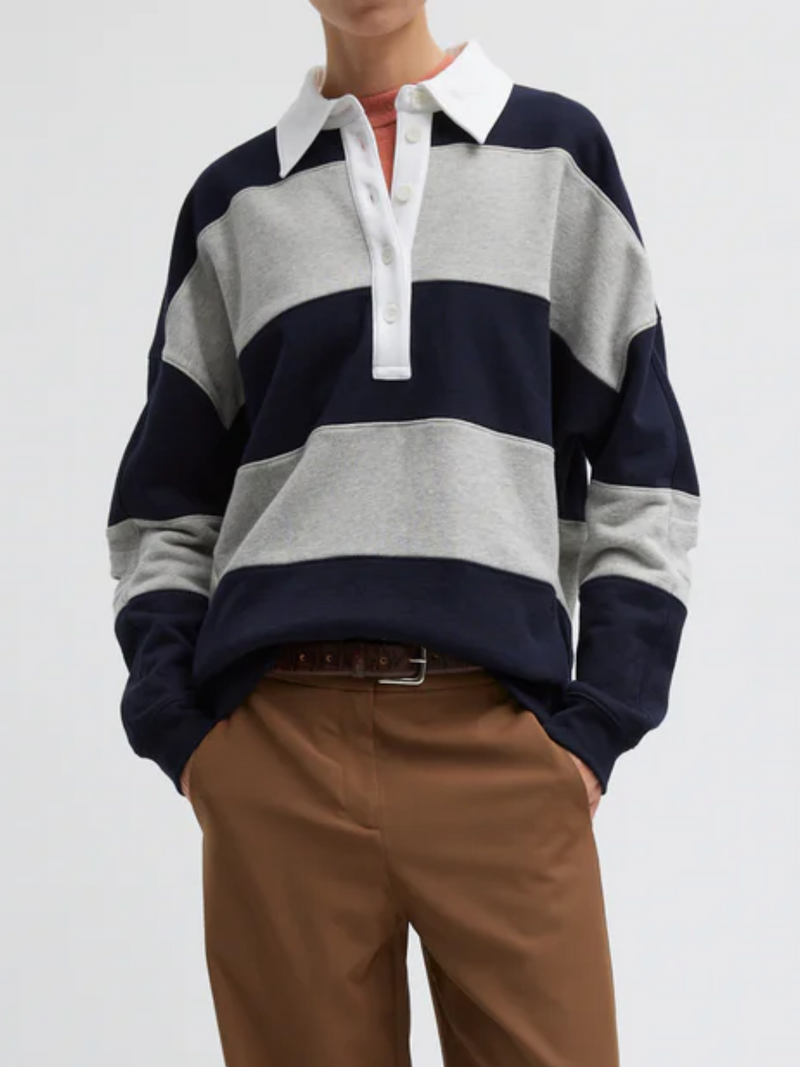 Tibi-Sweatshirt Program Polo Collar Sweatshirt - Navy/Multi-Sweaters-Boboli-Vancouver-Canada