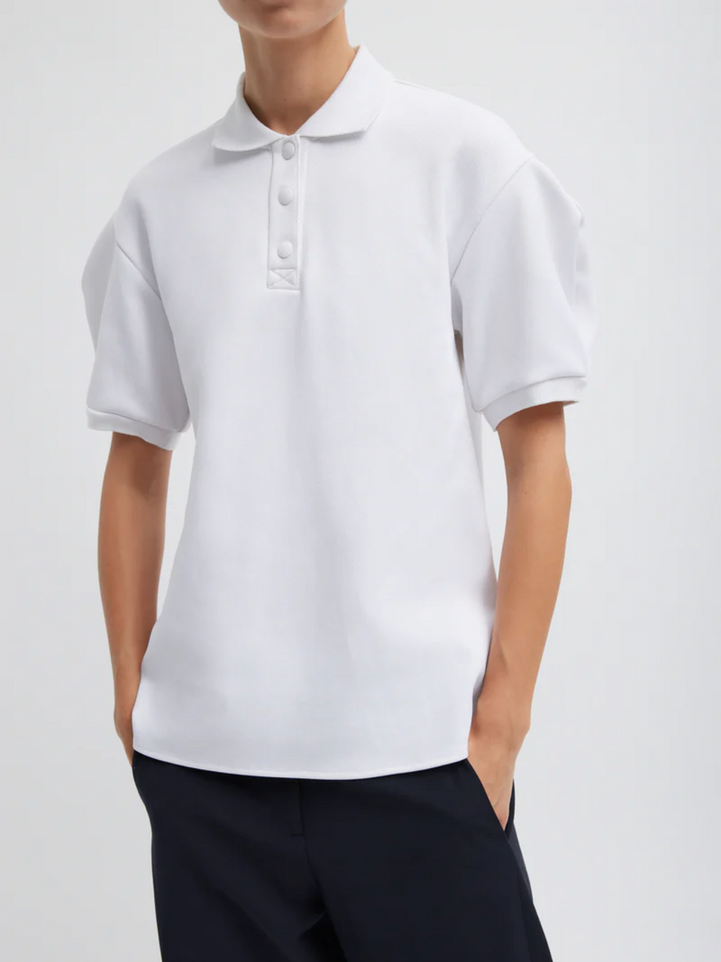 Tibi-Luxe Pique Polo Shirt - White-Shirts-Boboli-Vancouver-Canada