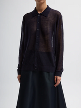 Tibi-Sheer Sweater Polo Button Cardigan - Dark Navy-Cardigans-Boboli-Vancouver-Canada