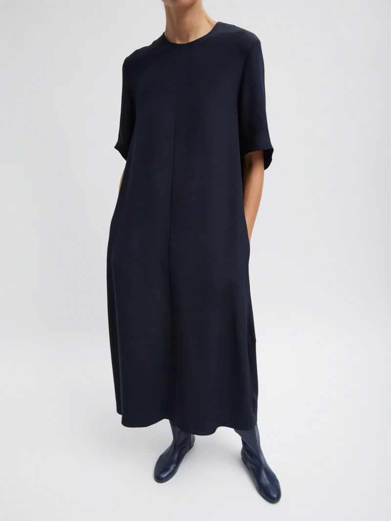 Tibi-4 Ply Silk T-Shirt Dress - Dark Navy-Dresses-Boboli-Vancouver-Canada