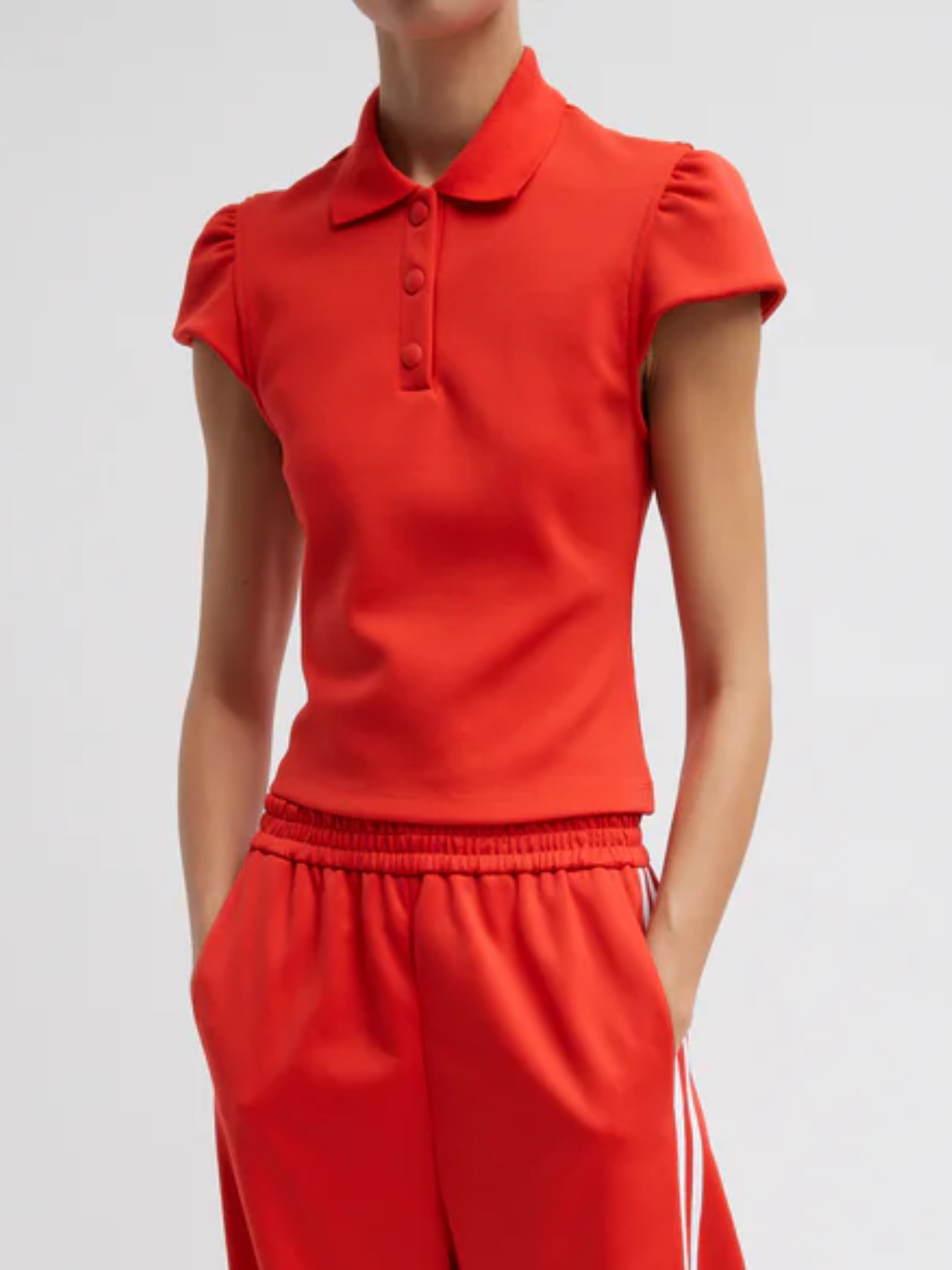 Tibi-Luxe Pique Shrunked Polo Shirt - Red-Shirts-Boboli-Vancouver-Canada