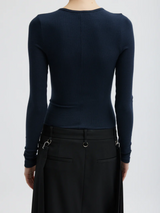 Tibi-Circular Ribbed Crewneck Pullover T - Navy-Shirts-Boboli-Vancouver-Canada