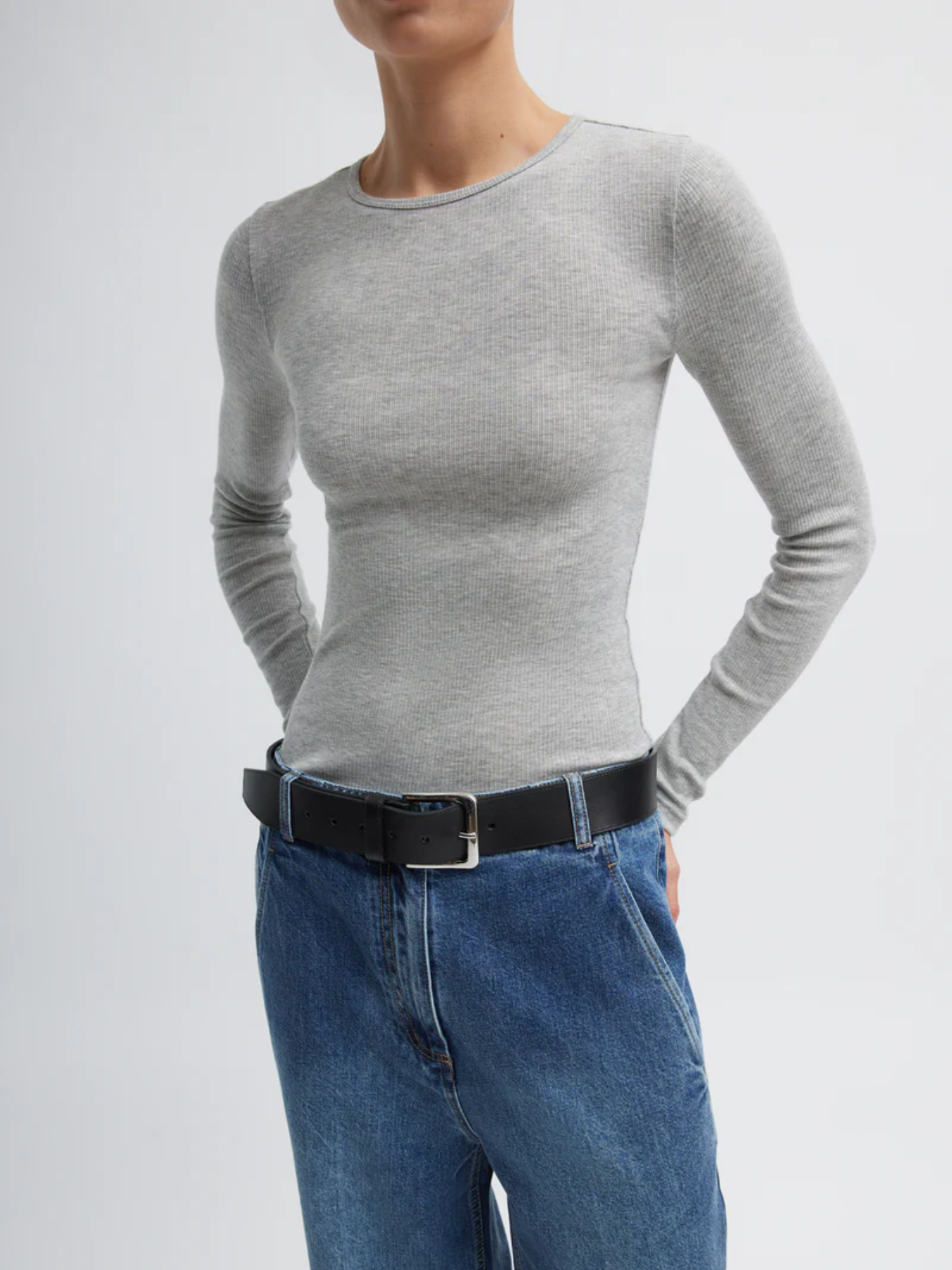 Tibi-Circular Ribbed Crewneck Pullover T - Heather Grey-Shirts-Boboli-Vancouver-Canada