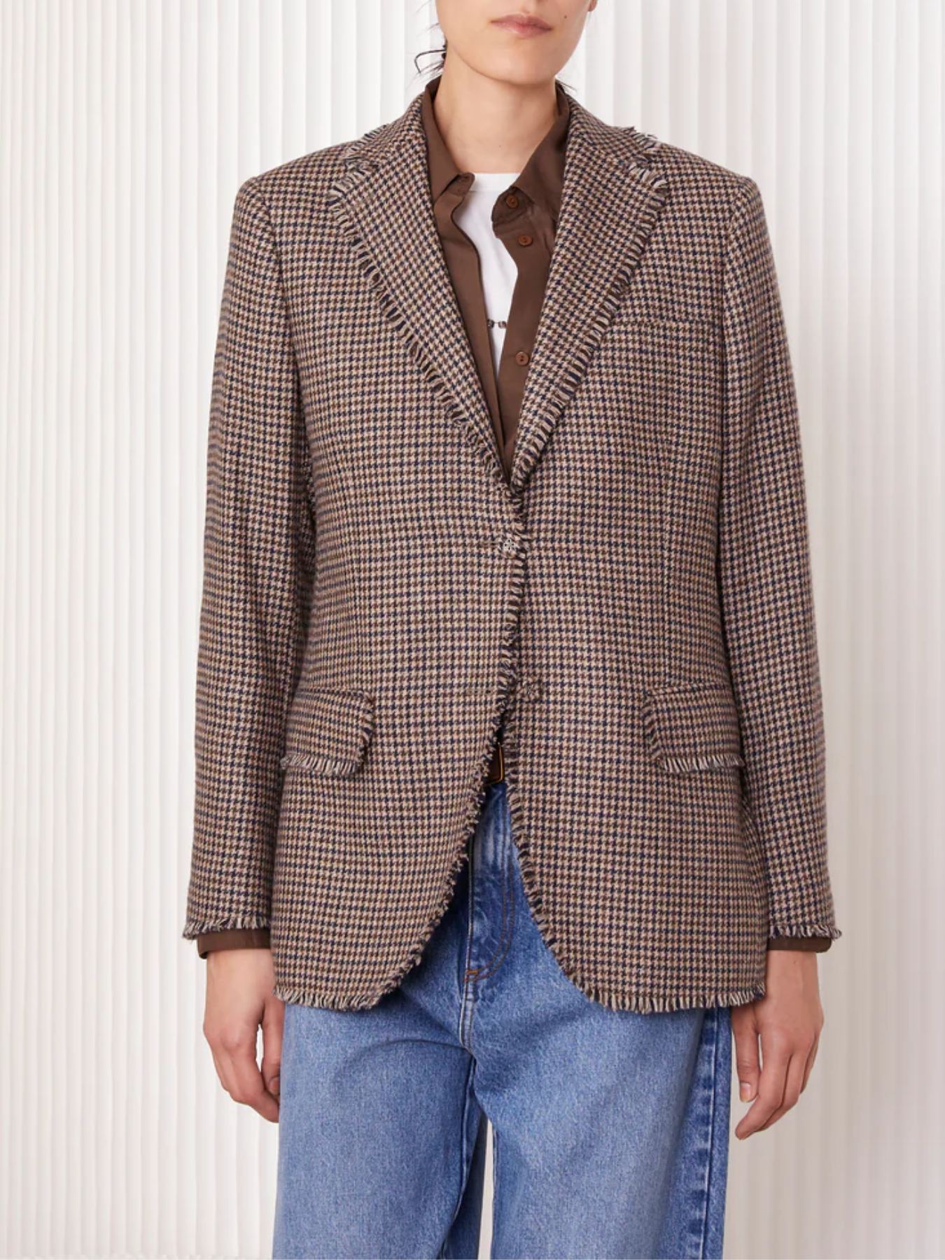 Officine Generale-Charlene Fringe Jacket - Coffee/Dark Navy-Jackets-Boboli-Vancouver-Canada