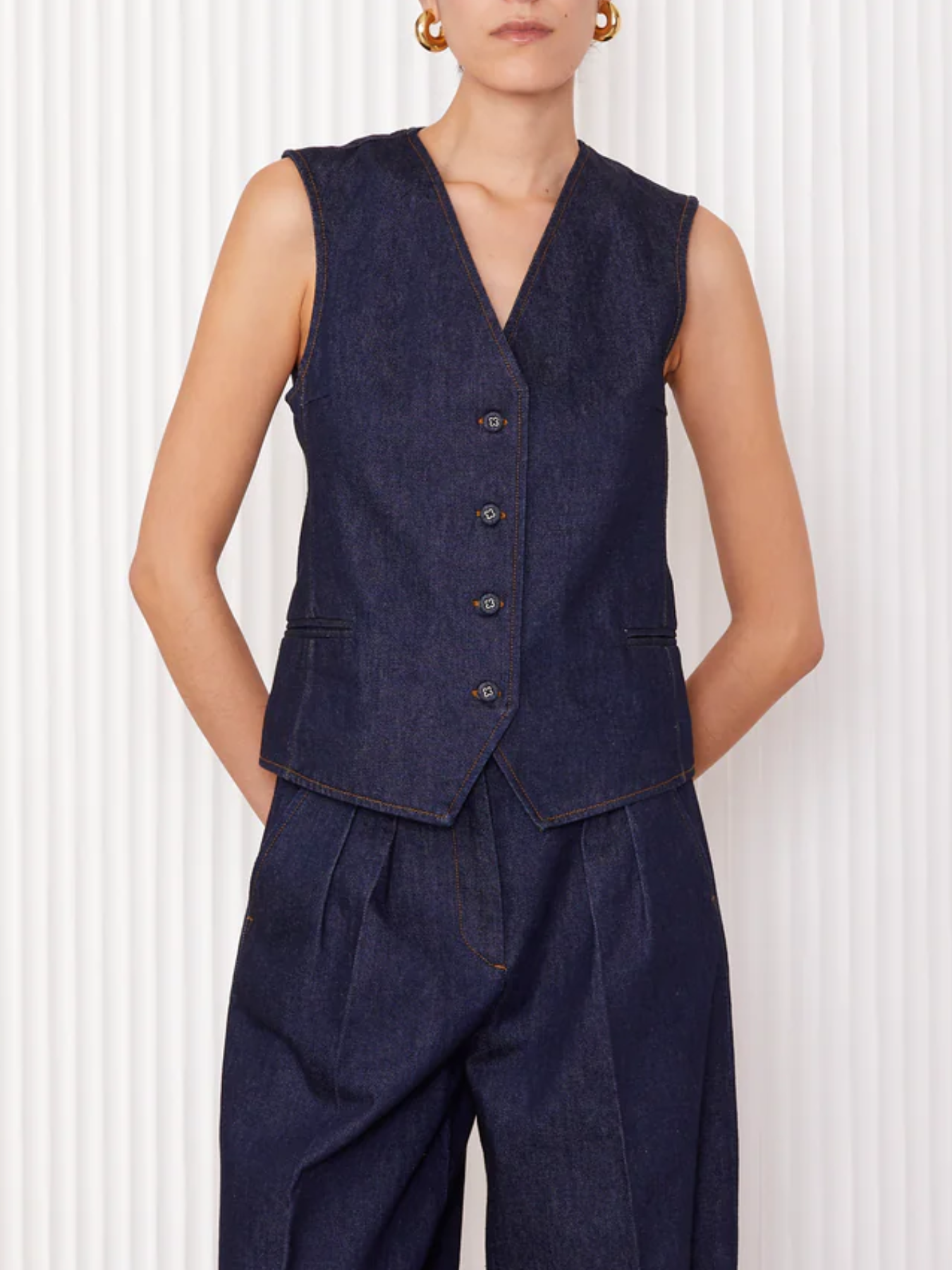 Officine Generale-Cleo Vest - Dark Indigo-Tops-Boboli-Vancouver-Canada