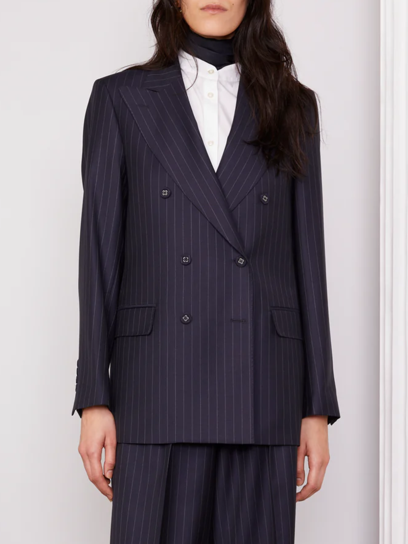 Officine Generale-Sandra Pinstripe Jacket - Dark Navy/Ecru-Jackets-Boboli-Vancouver-Canada
