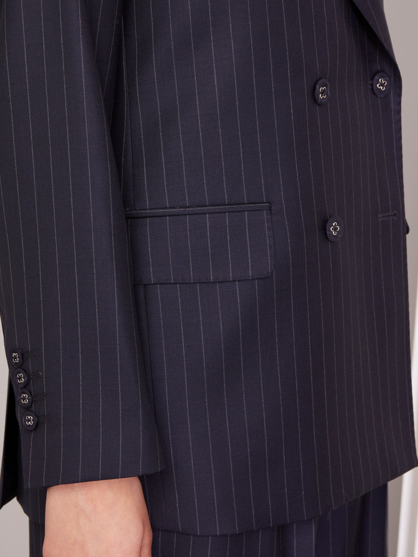Officine Generale-Sandra Pinstripe Jacket - Dark Navy/Ecru-Jackets-Boboli-Vancouver-Canada