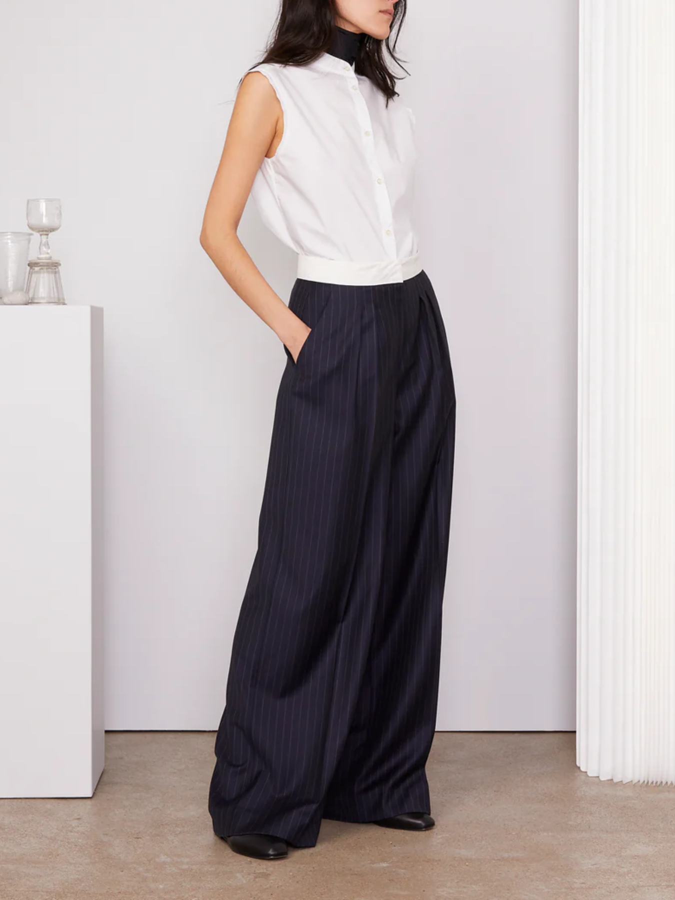 Officine Generale-Elia Pinstripe Pants - Dark Navy/Ecru-Pants-Boboli-Vancouver-Canada