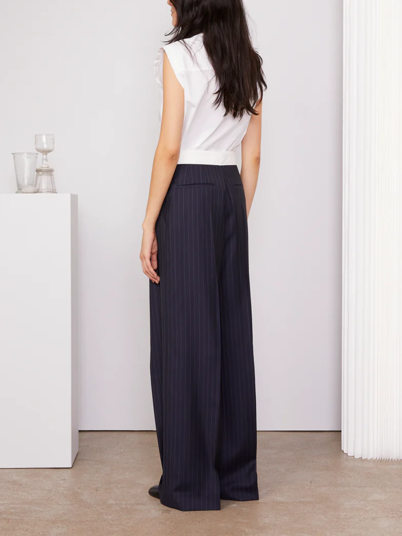 Officine Generale-Elia Pinstripe Pants - Dark Navy/Ecru-Pants-Boboli-Vancouver-Canada