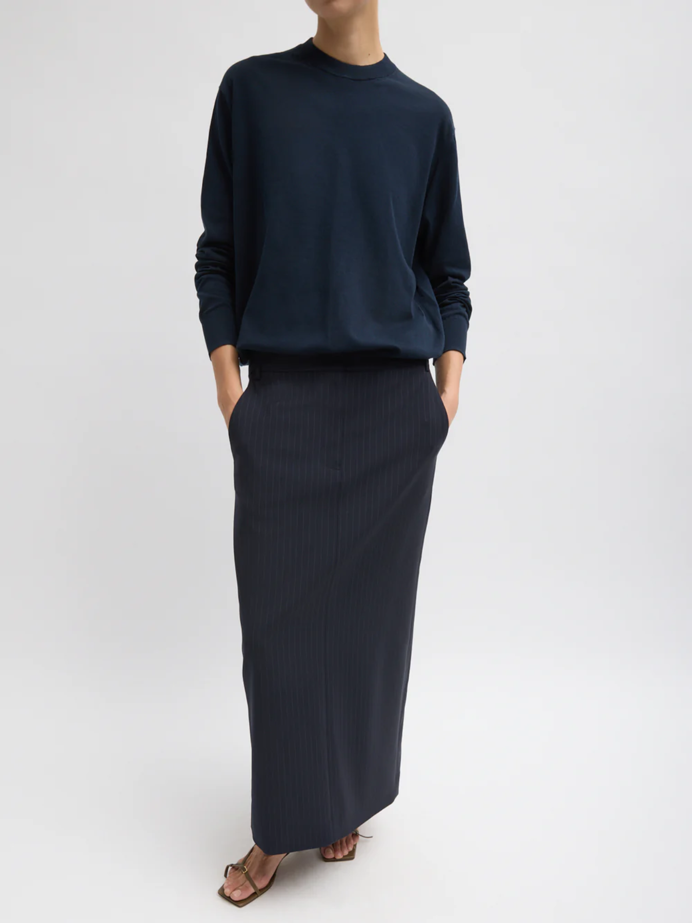 Tibi-Dominic Pinstripe Long Trouser Skirt - Navy/Multi-Skirts-Boboli-Vancouver-Canada