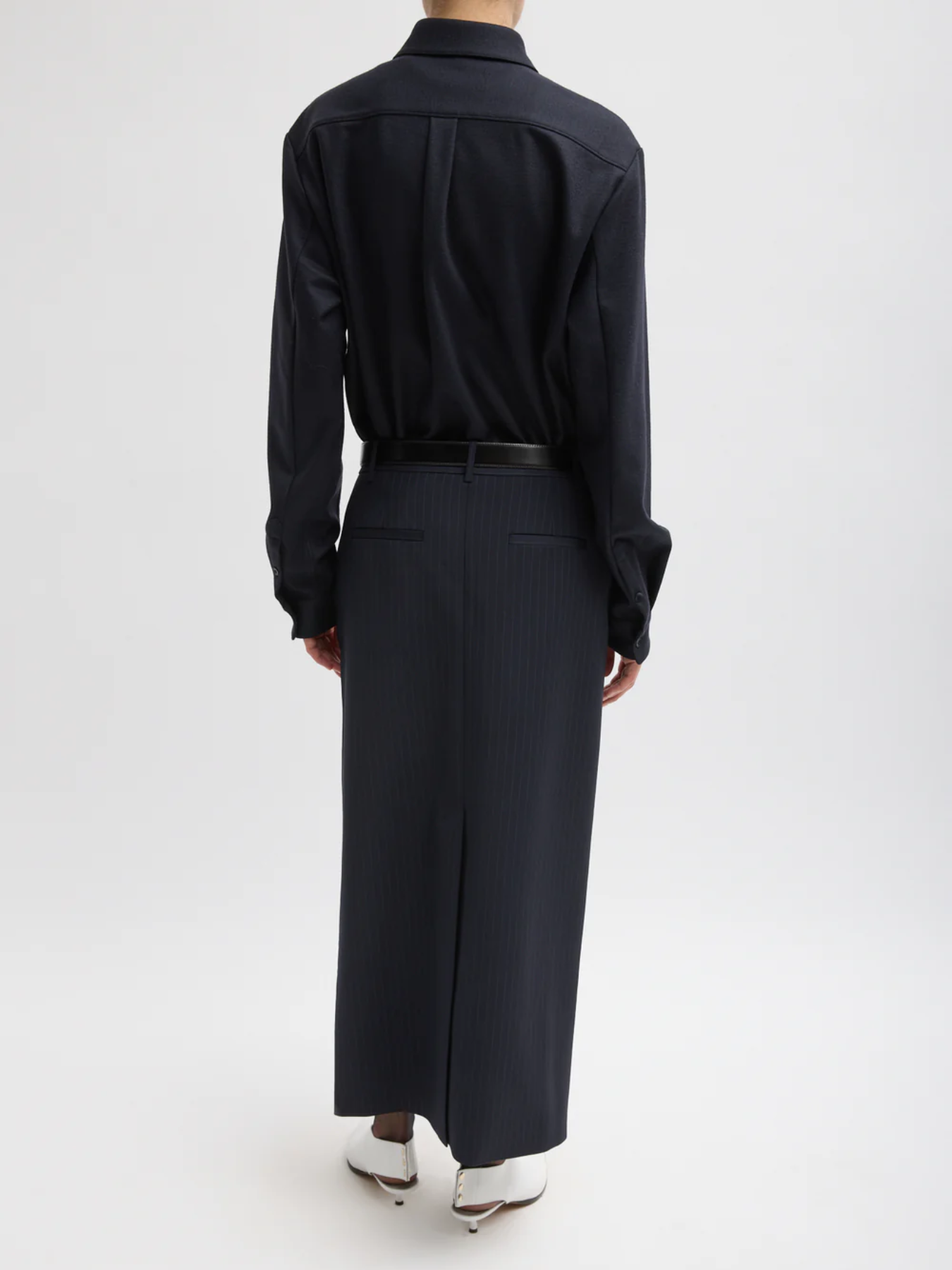 Tibi-Dominic Pinstripe Long Trouser Skirt - Navy/Multi-Skirts-Boboli-Vancouver-Canada