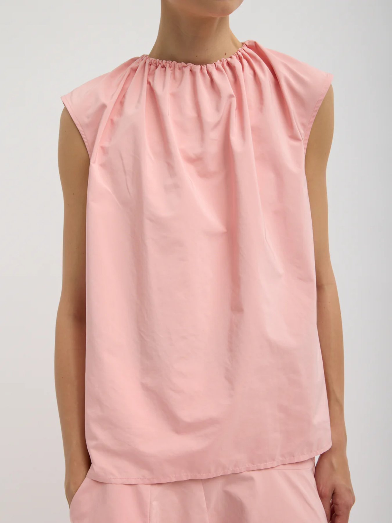 Tibi-Nylon Shirred Neck Top - Pink-Tops-Boboli-Vancouver-Canada