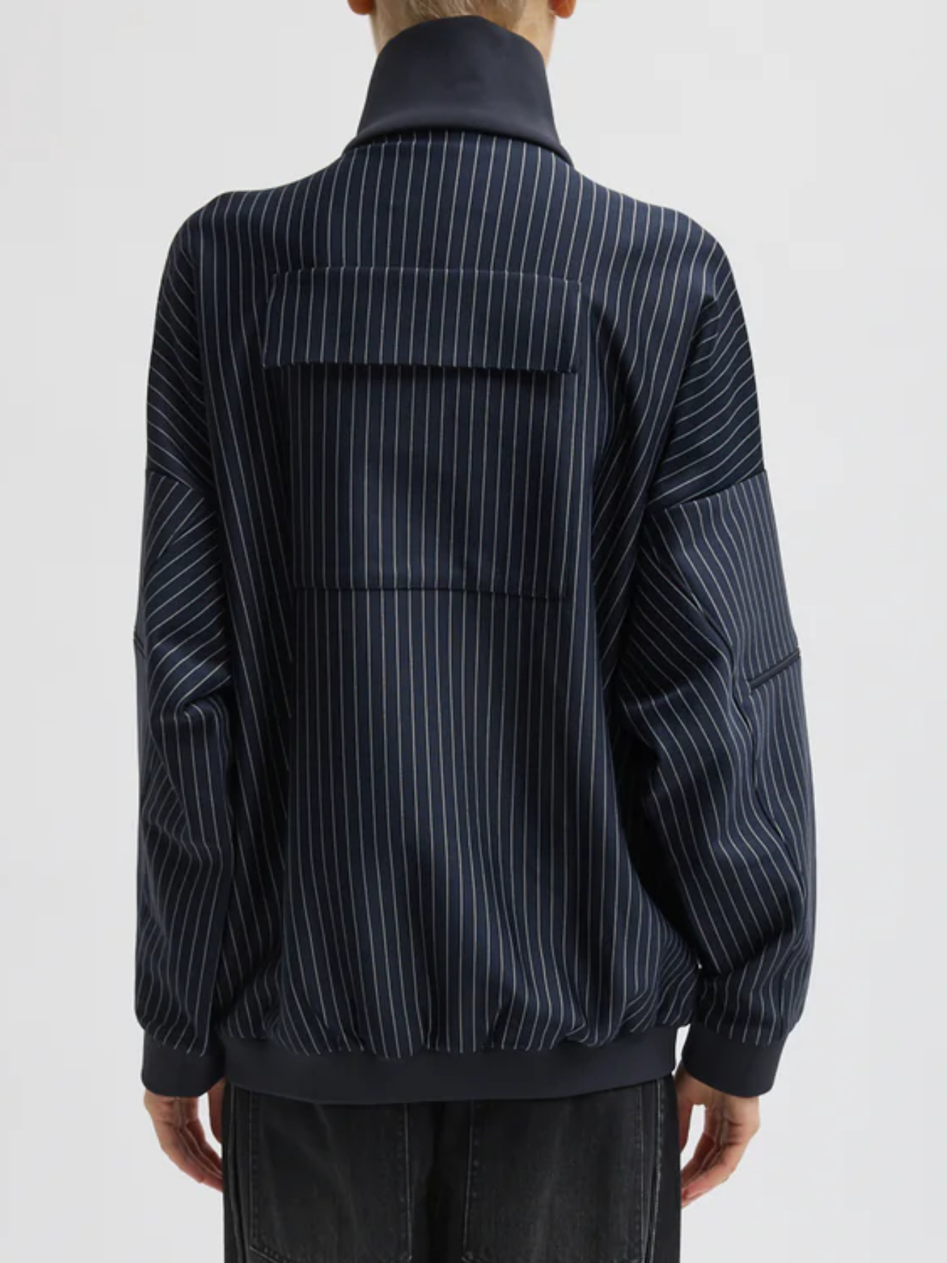 Tibi-Pinstripe Active Knit Zipper Track Jacket - Navy/Multi-Jackets-Boboli-Vancouver-Canada