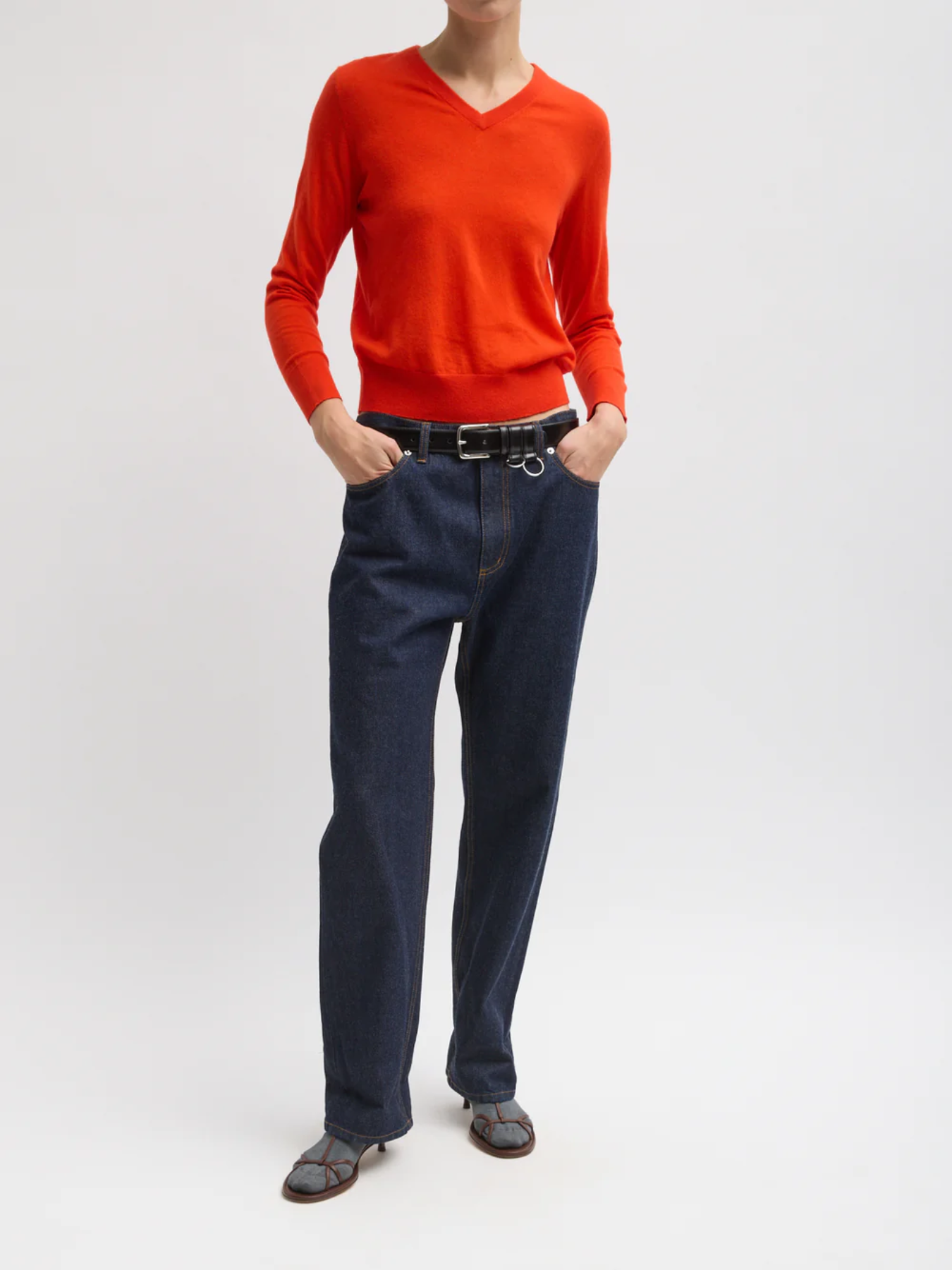 Tibi-Selvage Denim 5 Pocket Alec Jean - Dark Denim-Pants-Boboli-Vancouver-Canada
