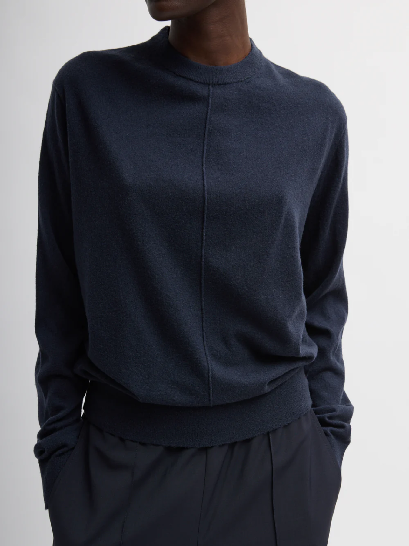 Tibi-Skinlike Mercerized Wool Crewneck Pullover - Navy-Sweaters-Boboli-Vancouver-Canada