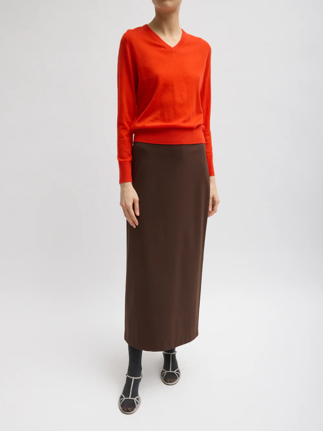 Tibi-Compact Ultra Stretch Knit Pencil Skirt - Brown-Skirts-Boboli-Vancouver-Canada