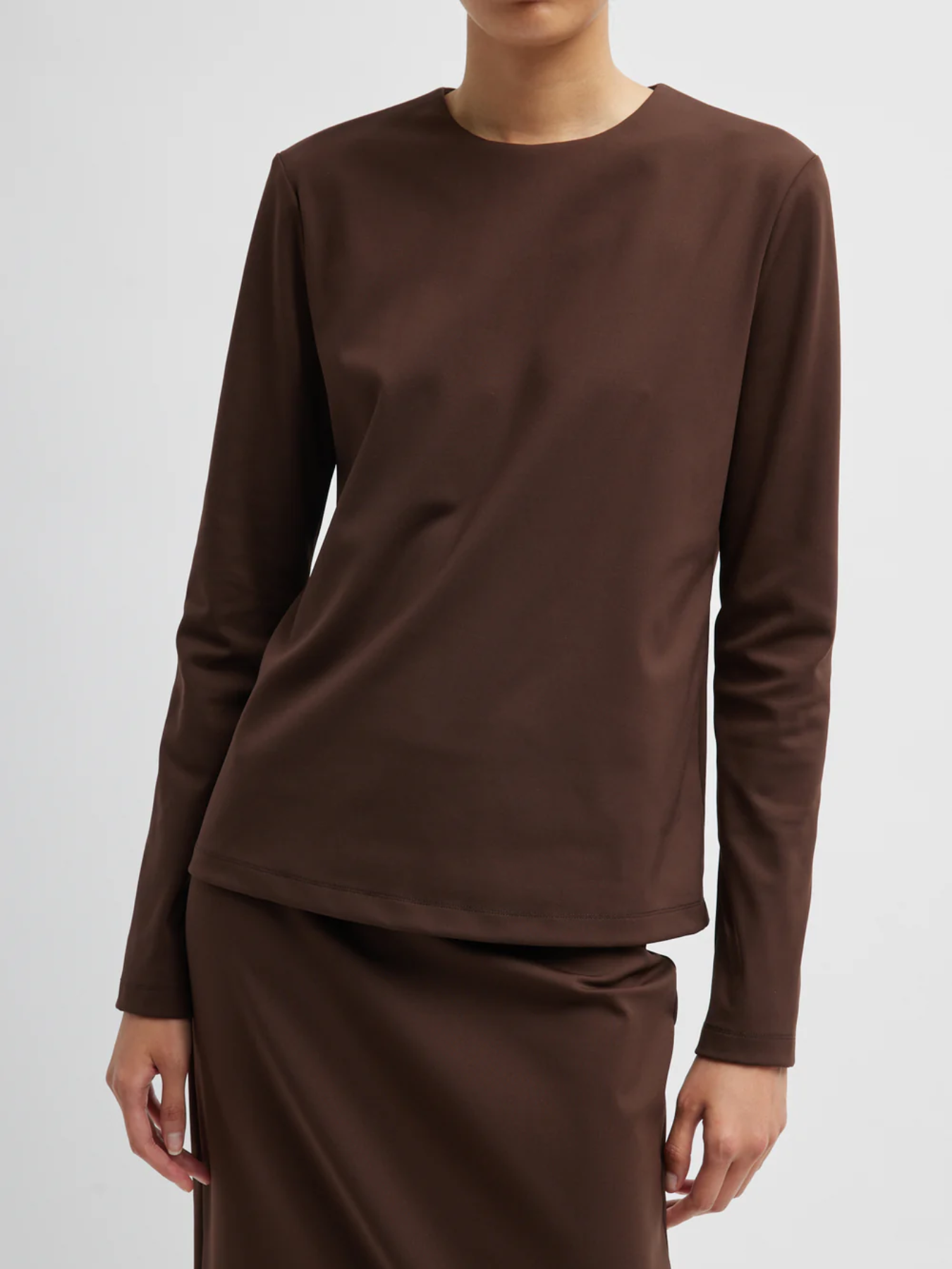 Tibi-Compact Ultra Stretch L.S. Slim Top - Brown-Tops-Boboli-Vancouver-Canada