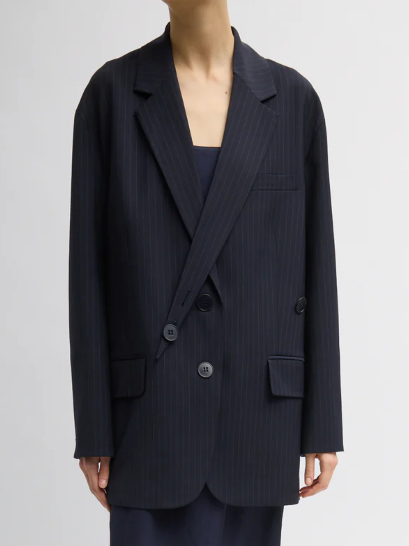 Tibi-Dominic Pinstripe Detached Lapel Liam Blazer - Navy/Multi-Blazers-Boboli-Vancouver-Canada