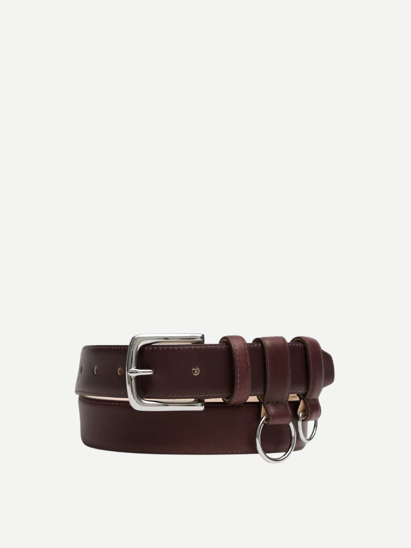 Tibi-Classic Ring Hardware Leather Belt - Burgundy-Accessories-Boboli-Vancouver-Canada