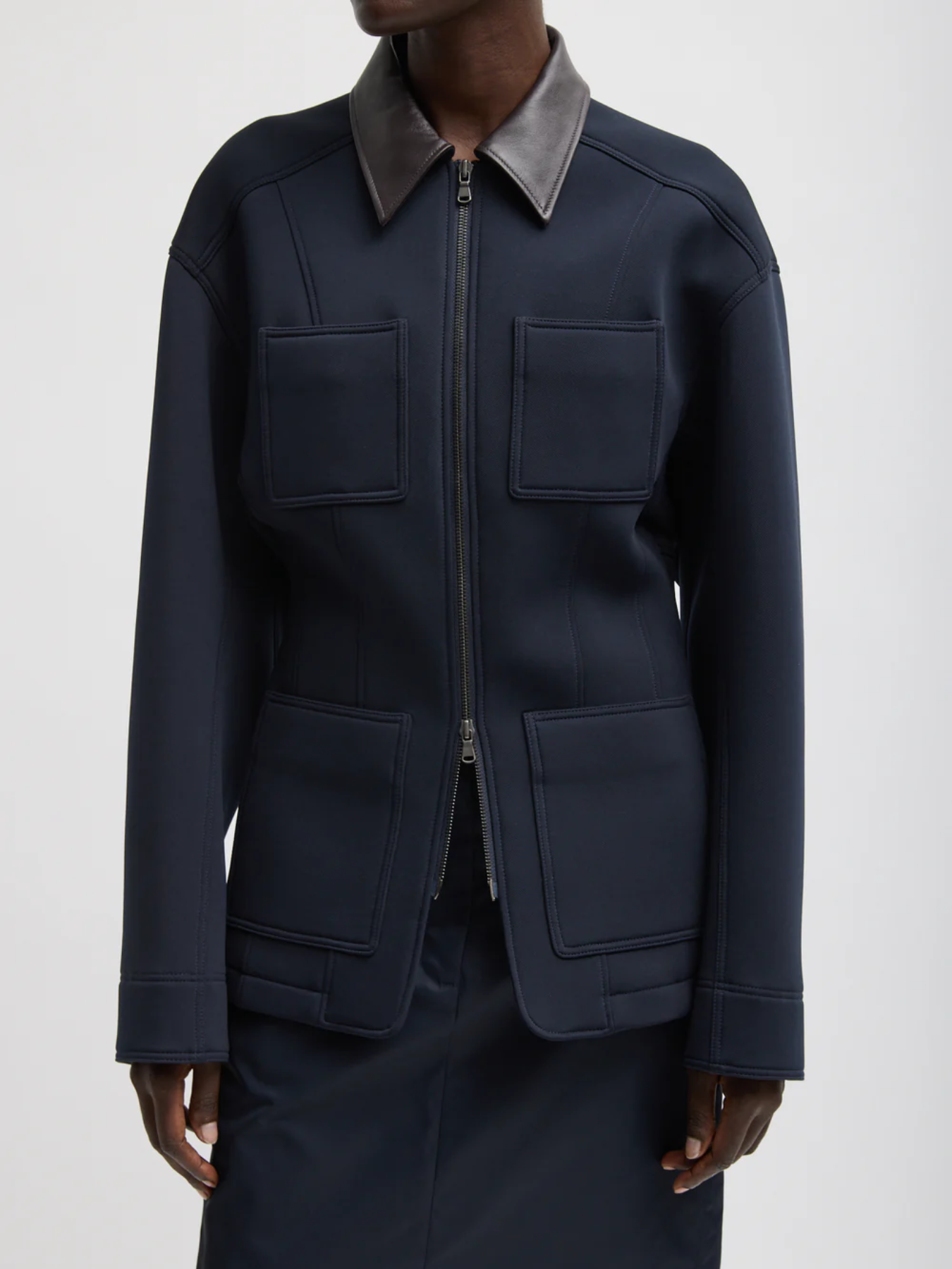 Tibi-Bonded Twill Sculpted Workmens Jacket - Navy-Jackets-Boboli-Vancouver-Canada
