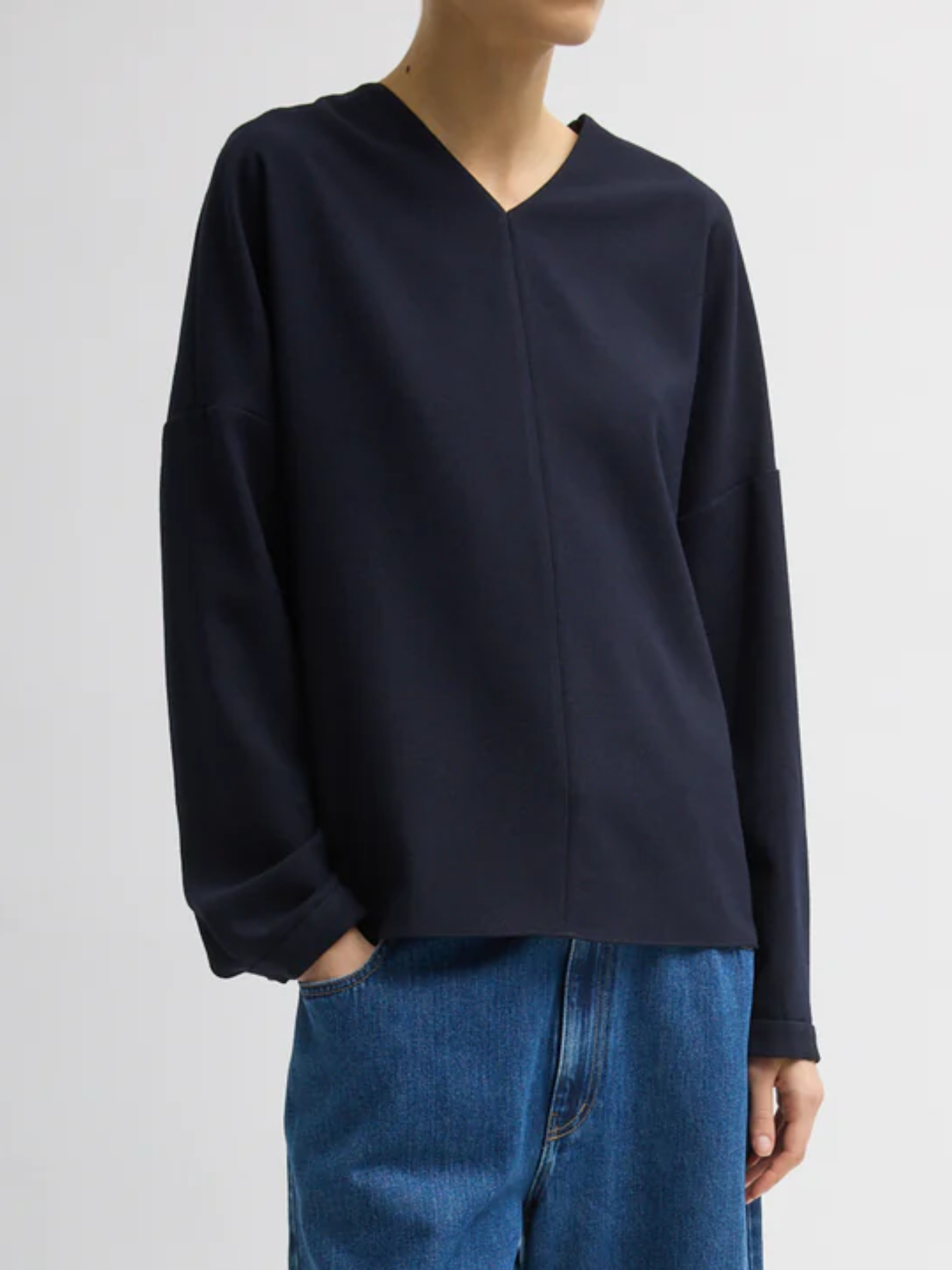 Tibi-Mica Crepe V-Neck Top - Midnight Navy-Tops-Boboli-Vancouver-Canada