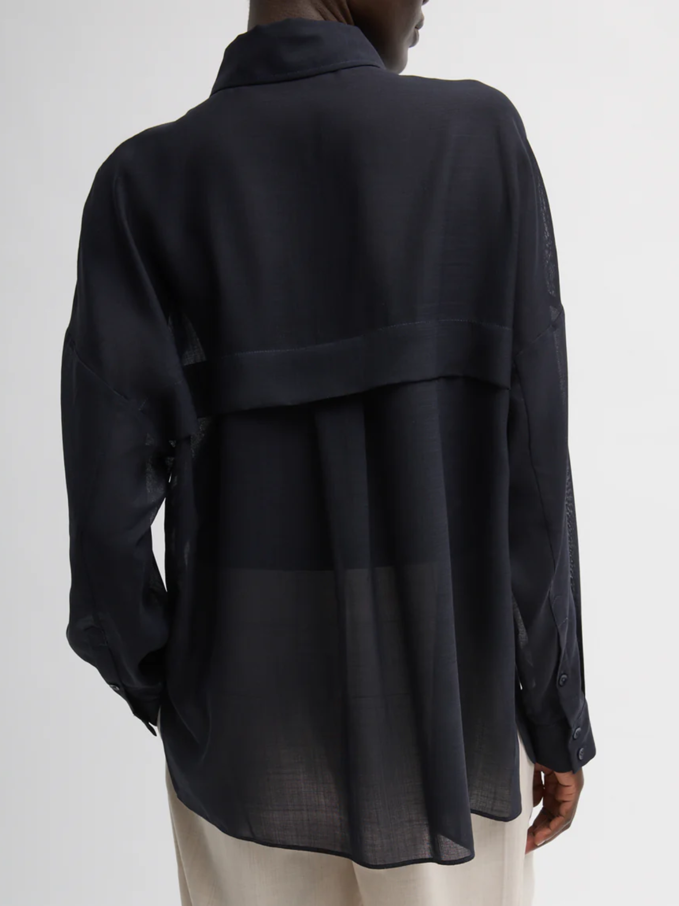 Sheer Wool Gauze Oversized Shirt - Navy