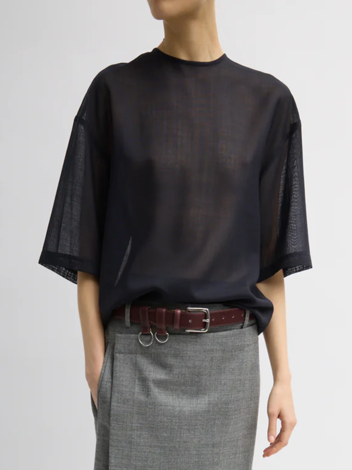 Sheer Wool Gauze Easy T - Navy