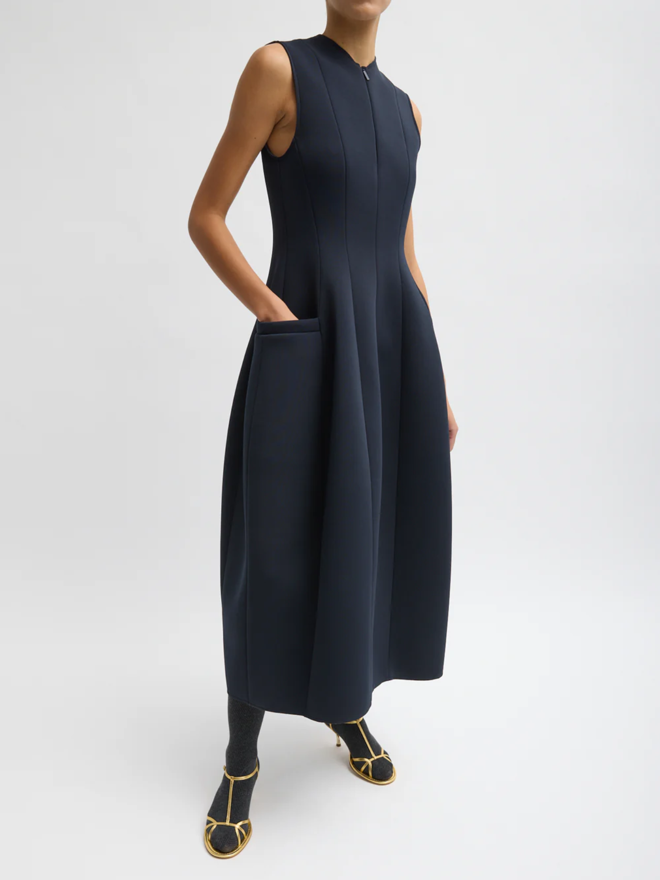 Bonded Twill Sleeveless Sculpted Dress - Navy