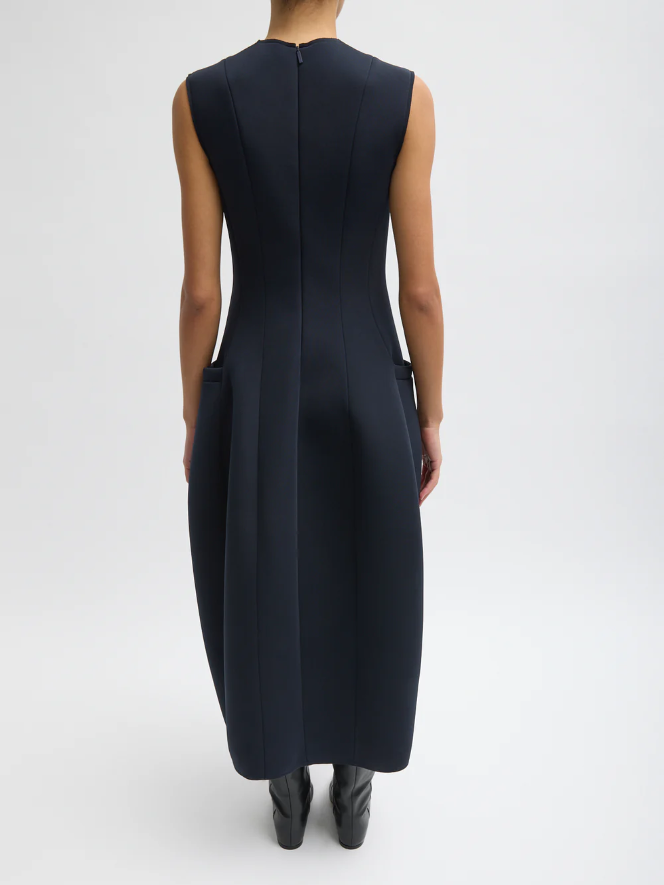 Bonded Twill Sleeveless Sculpted Dress - Navy