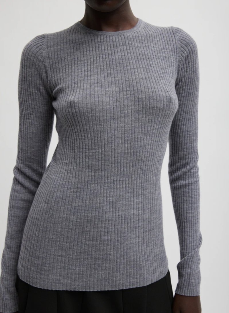 Tibi-Feather Weight Ribbed Crewneck - Grey-Sweaters-XS-Boboli-Vancouver-Canada