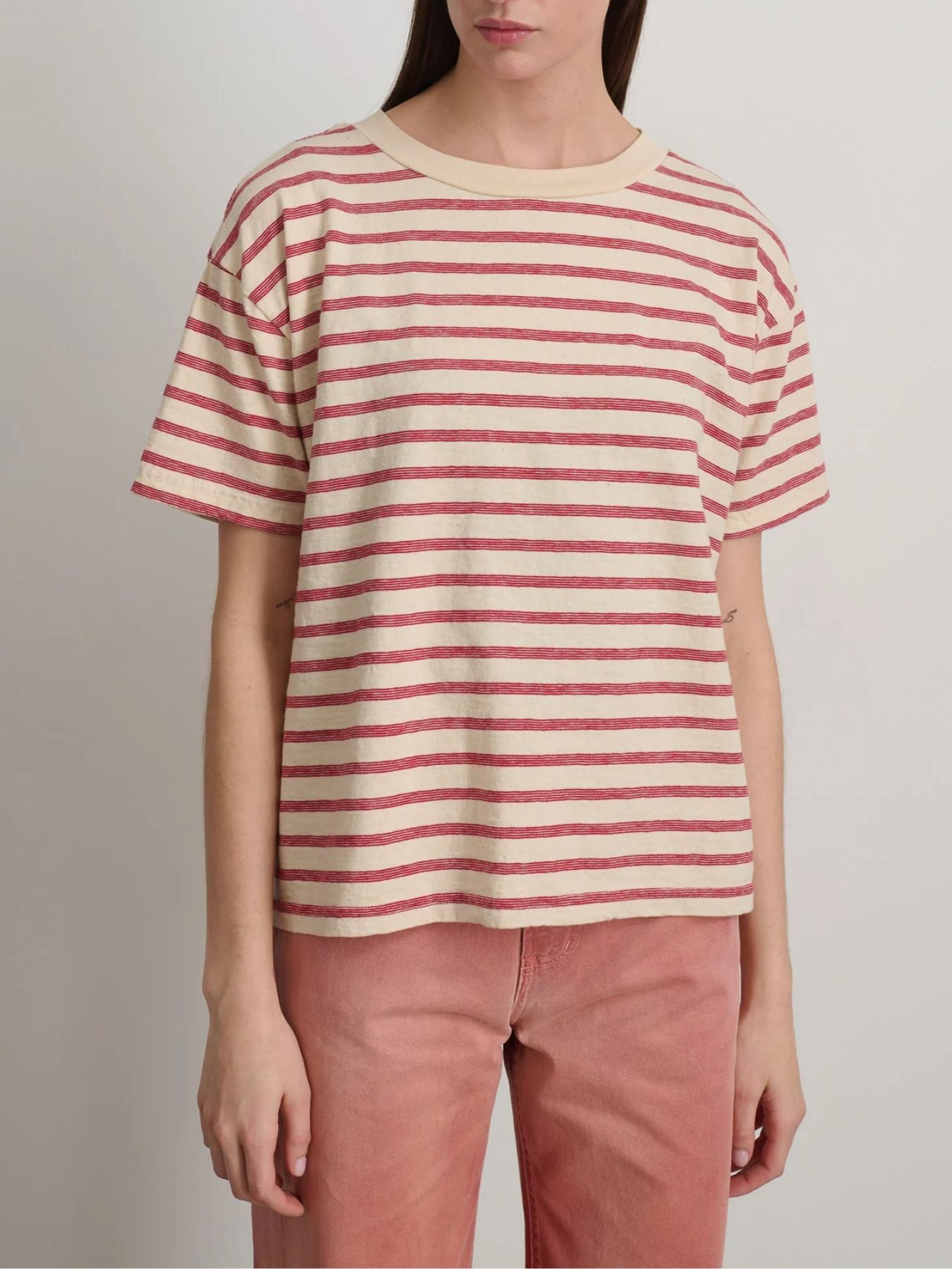 B Sides-Atlas Tee - Red/Natural Stripe-Shirts-Boboli-Vancouver-Canada