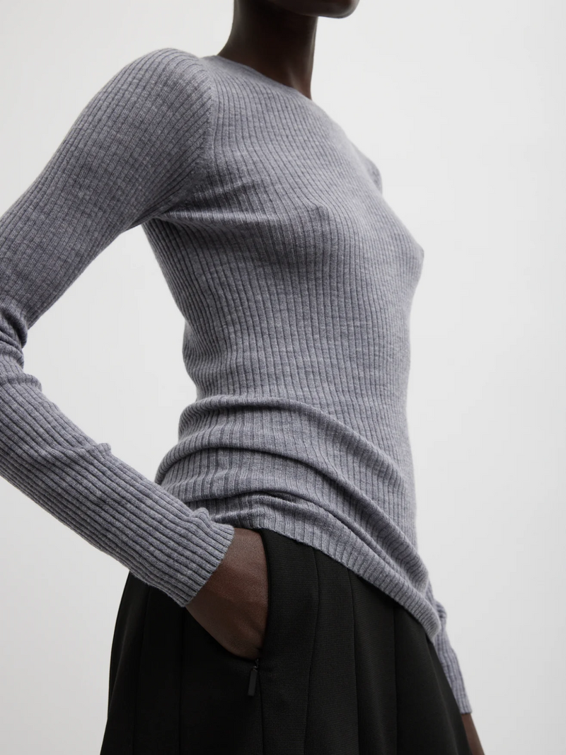 Tibi-Feather Weight Ribbed Crewneck - Grey-Sweaters-Boboli-Vancouver-Canada