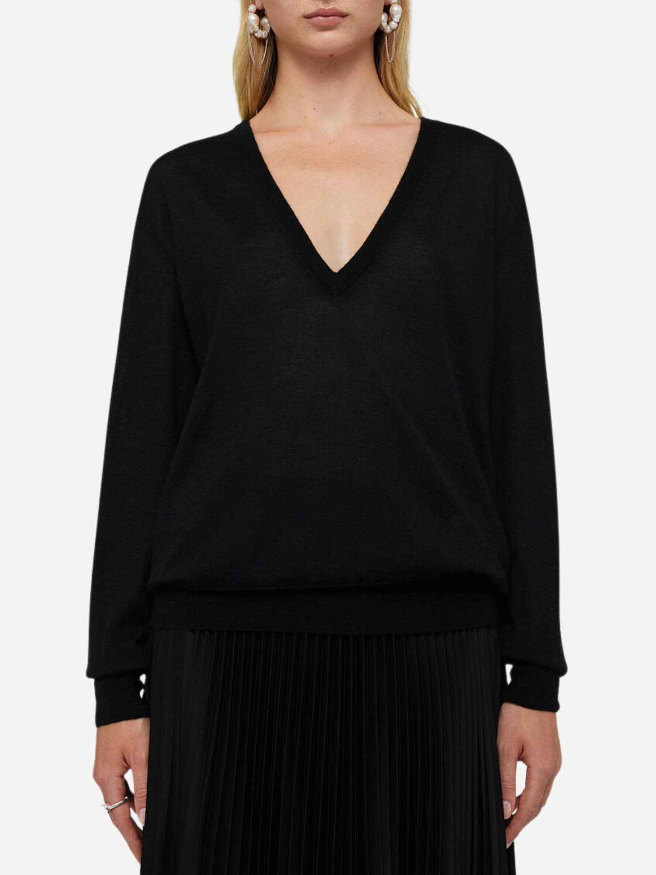 Jil Sander-L.S. V-Neck Jumper - Black-Sweaters-Boboli-Vancouver-Canada