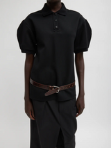 Tibi-Luxe Pique Polo Shirt - Black-Shirts-XXS-Boboli-Vancouver-Canada