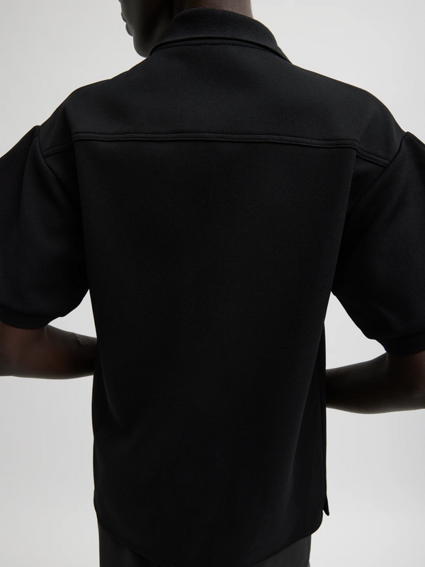 Tibi-Luxe Pique Polo Shirt - Black-Shirts-Boboli-Vancouver-Canada