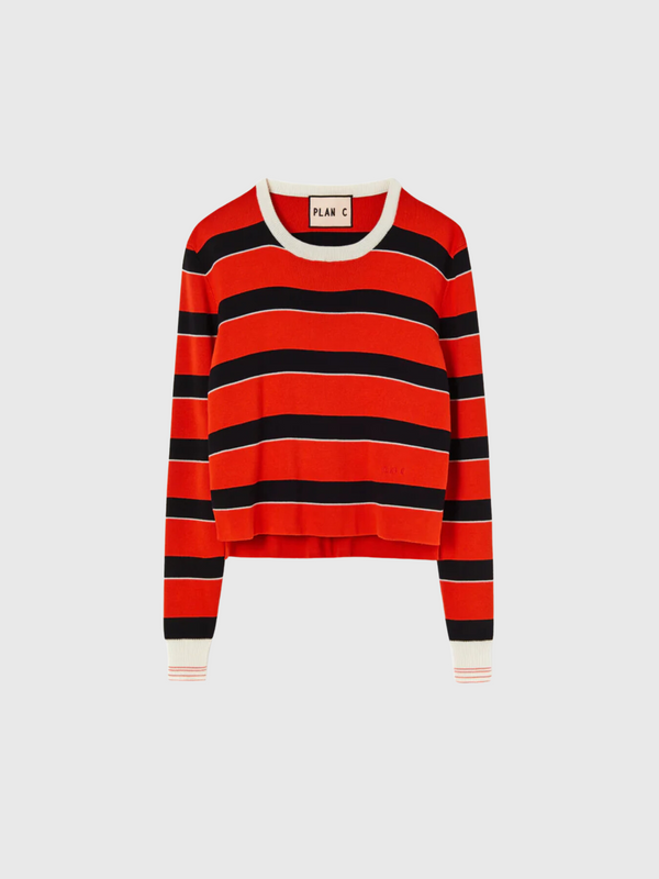 Plan C-Striped Cotton Sweater - Red Line-Sweaters-Boboli-Vancouver-Canada