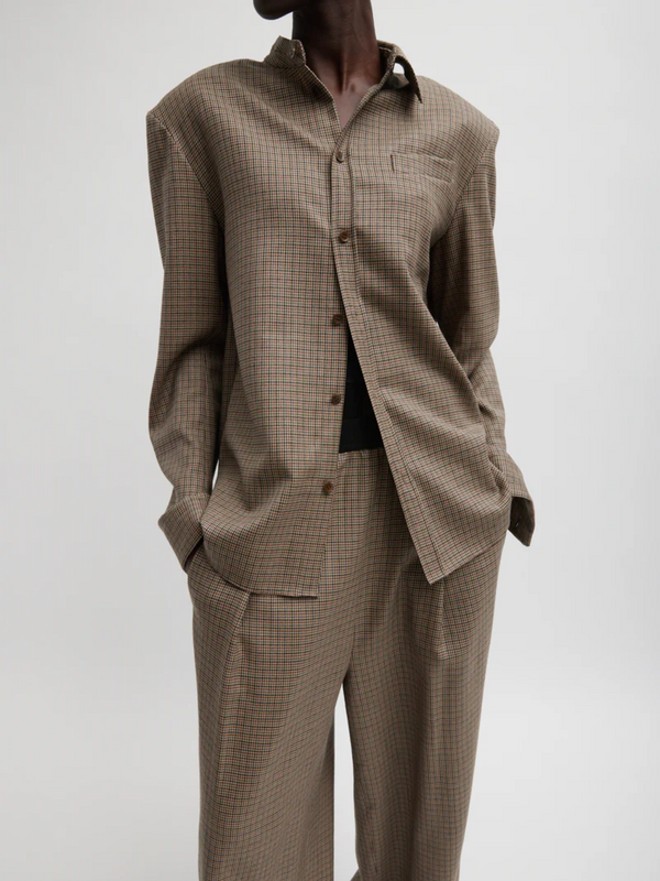 Tibi-Thomas Menswear Check Detached Shirt - Tan/Multi-Shirts-XS-Boboli-Vancouver-Canada