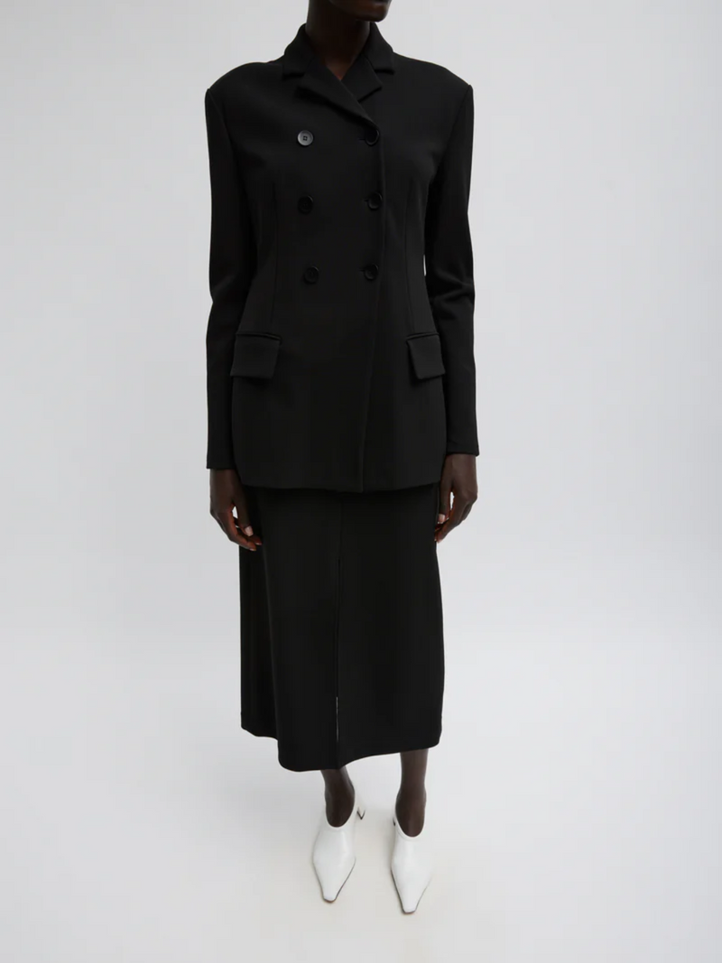 Tibi-Wren Crepe Knit Fitted Blazer - Black-Blazers-Boboli-Vancouver-Canada