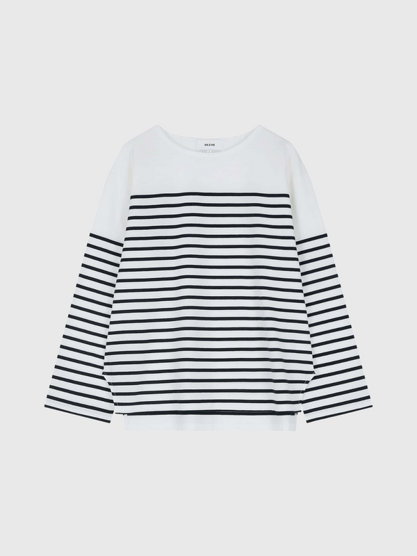 Vis A Vis-Breton Stripes Shirt w/Side Slits - Black-Shirts-1-Boboli-Vancouver-Canada