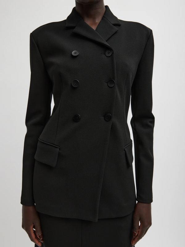 Tibi-Wren Crepe Knit Fitted Blazer - Black-Blazers-US 02-Boboli-Vancouver-Canada