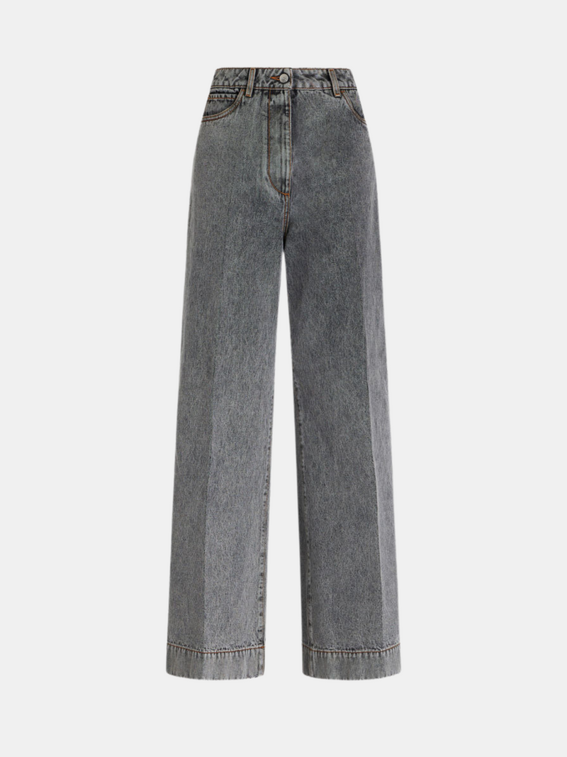 Etro-Wide Leg Jeans w/Pegaso - Grey Denim-Pants-25-Boboli-Vancouver-Canada