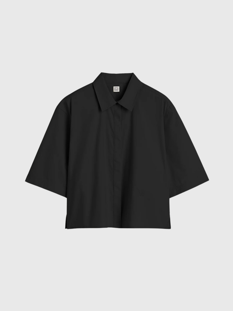 Totême-Cropped Cotton-Poplin Shirt - Black-Tops-EU 34-Boboli-Vancouver-Canada