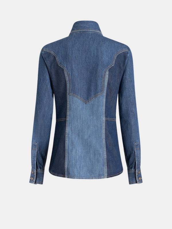 Etro-Denim Shirt w/Embroidery - Blue-Shirts-Boboli-Vancouver-Canada