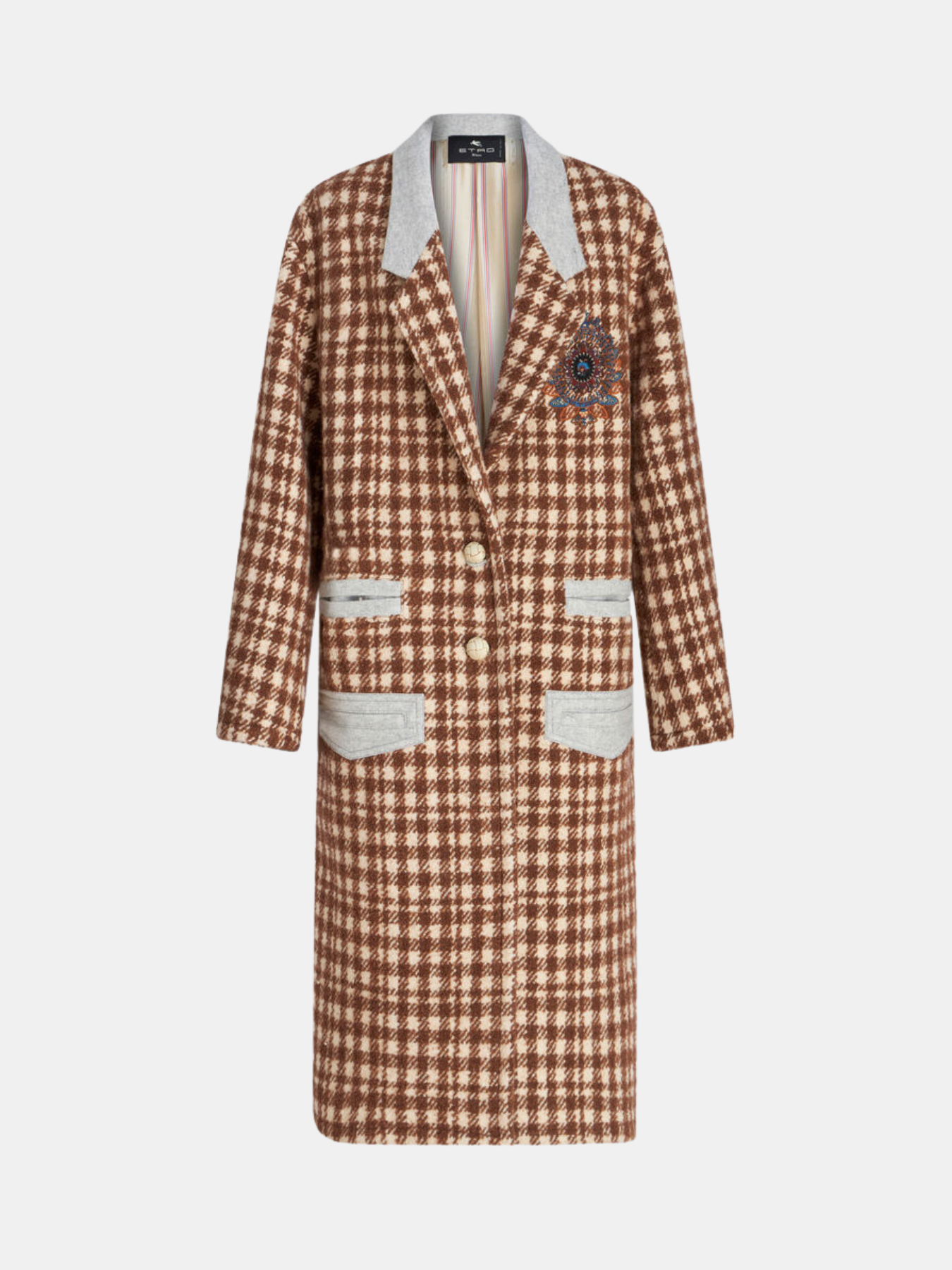 Etro-Long Houndstooth Coat - Brown/Multi-Coats-IT 38-Boboli-Vancouver-Canada