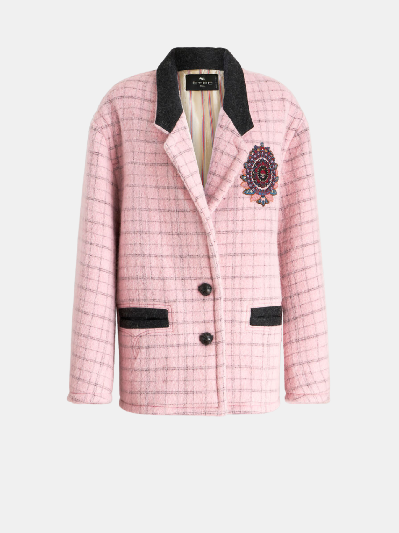 Etro-Check Jacket w/Embroidery - Pink-Jackets-IT 38-Boboli-Vancouver-Canada