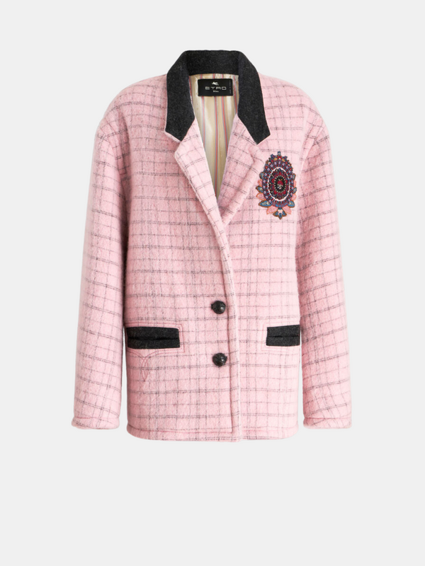 Pink check best sale jacket