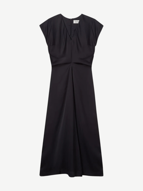 Rohe-V-Neck Draped Dress - Black-Dresses-Boboli-Vancouver-Canada