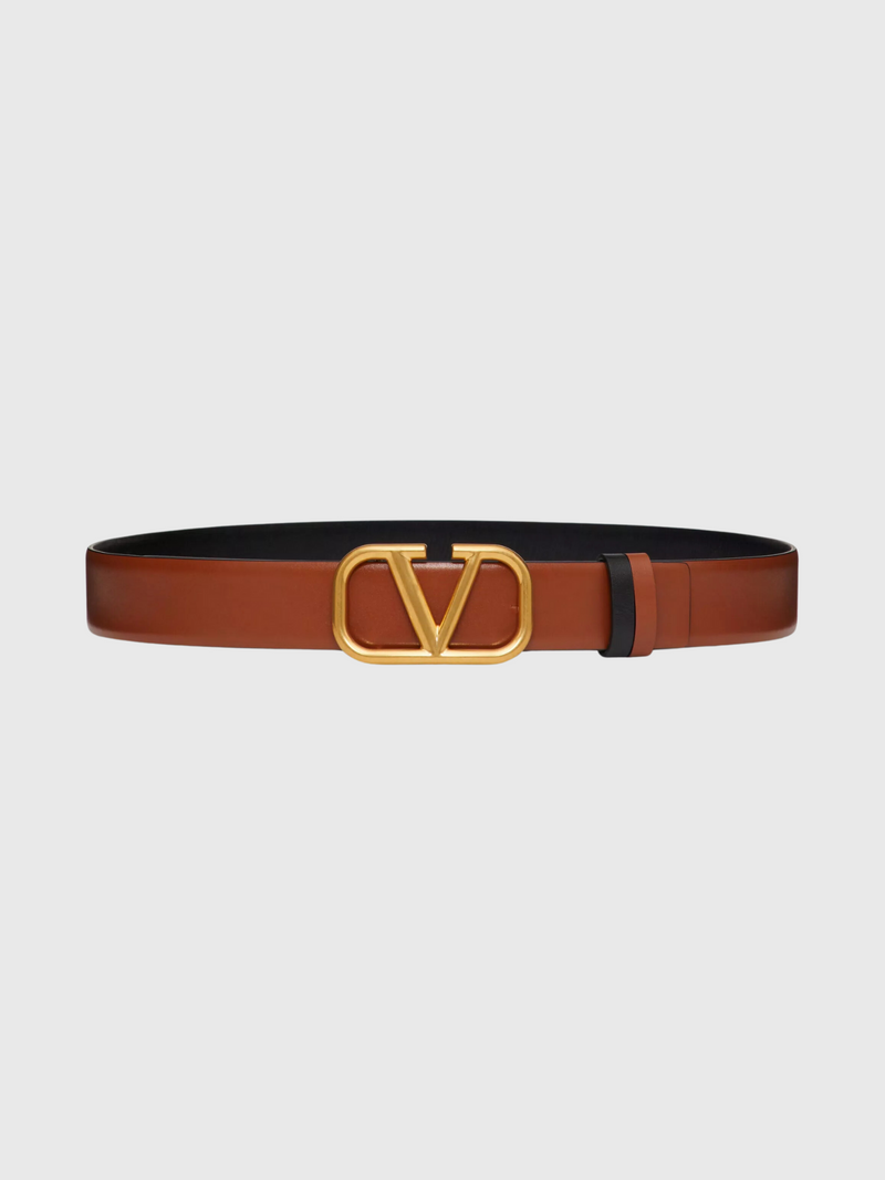 30MM Reversible VLogo Belt In Shiny Calfskin - Brown